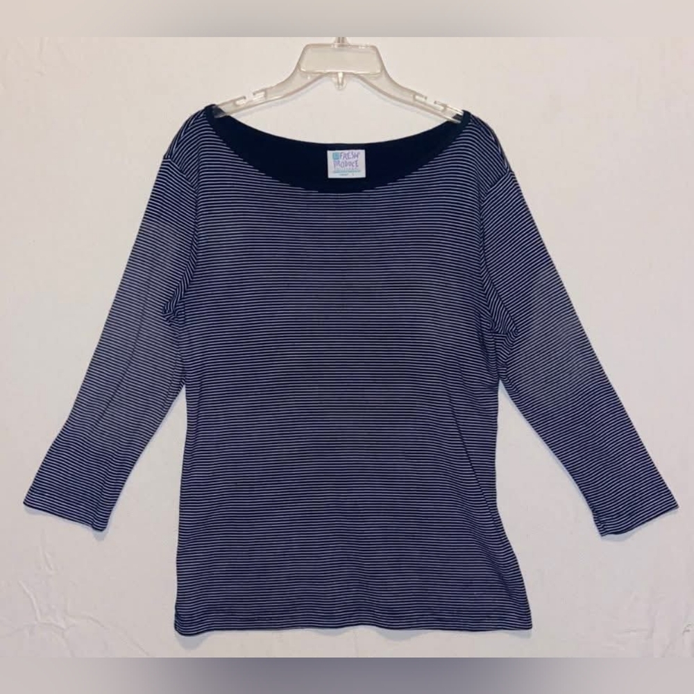Navy and White Striped Top By Fresh Producd